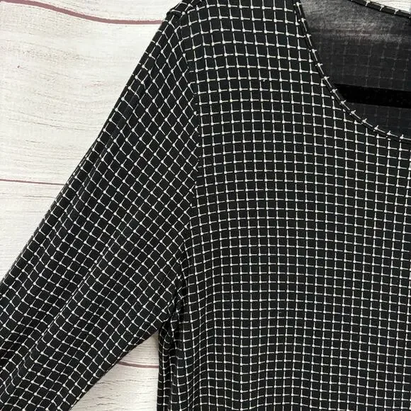 J Jill Wearever Black Grid Print Top Tunic Blouse Shirt Size L - Picture 3 of 10